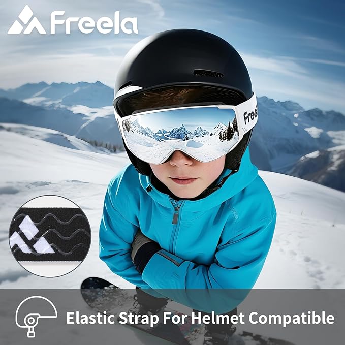 Freela Kids Ski Snowboard Goggles for Toddler(3-14) Youth Anti Fog Anti UV Goggles Girls Boys Snow Skiing Equipment