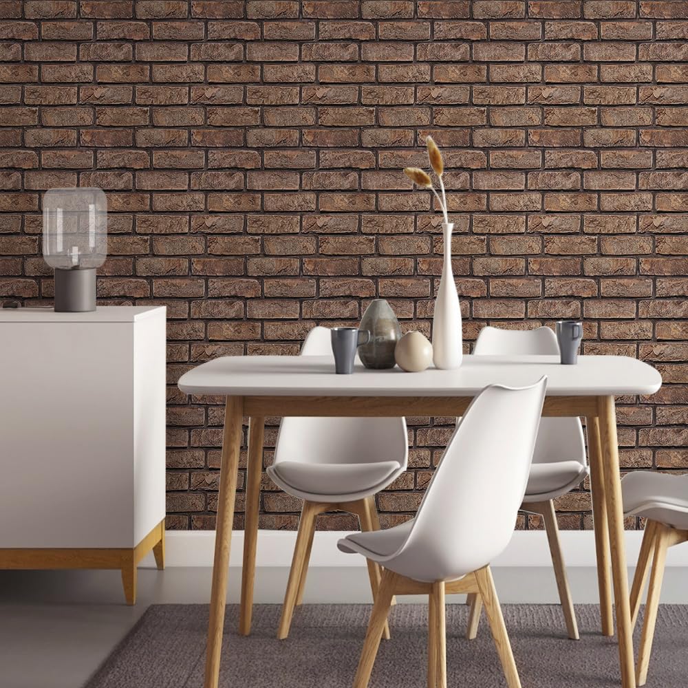 Commomy 3D Faux Brick Wall Panels - 10 pcs 11.8" x 11.8" Small Size Thin PVC Peel and Stick Brick Backsplash Brick Wallpaper Tiles for Kitchen,Living Room,Fireplace,Quick Interior DIY Home Wall Decor