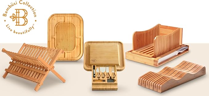Bambüsi Dish Drying Rack - Collapsible Bamboo 2 Tier Foldable Wooden Dish Drainer for Countertop, Plates Cups Bowls Utensils - Eco Friendly Folding Bamboo Dish Rack for Kitchen Apartment RV Home Small