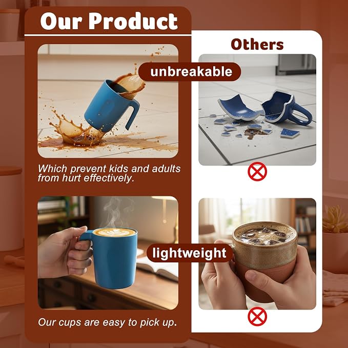 Coffee Mugs Set of 6, Wheat Straw Cups 16 OZ, Unbreakable Coffee Mugs with Handles, Reusable Tea Cup, Microwave Safe & Dishwasher Safe Coffee Tea Cups for Kitchen, Camping, RV, Multi