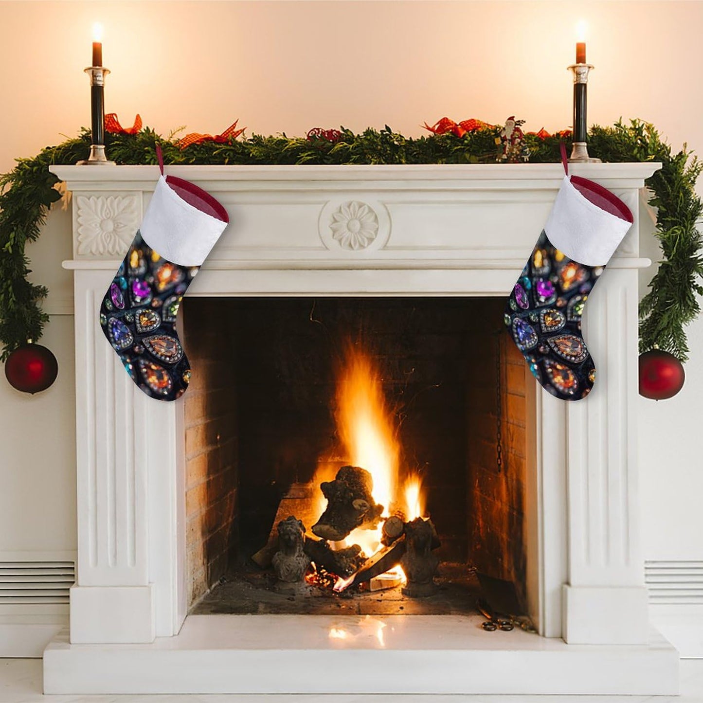 Christmas Holiday Decor Socks,Intricate Jewelry Patterns Printed Personalized Christmas Stockings,Hanging Stockings Can Be Used As Decorations Fireplaces, Christmas Tree And Stairs,The Best Gift To Gi