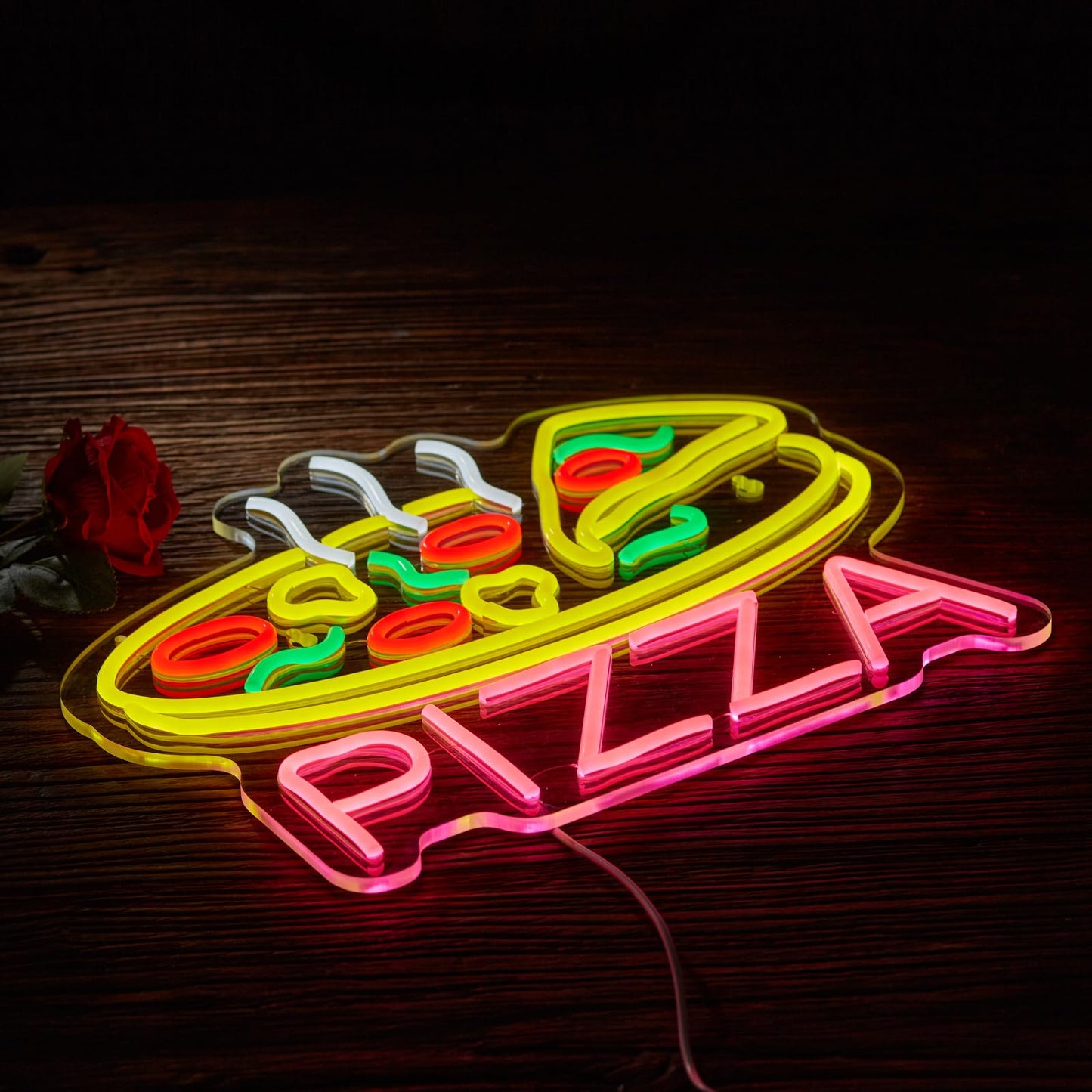 Hoyoelec Pizza Neon Sign for Wall Décor Dimmable LED Neon Sign USB Powered Neon Art Signs Decor