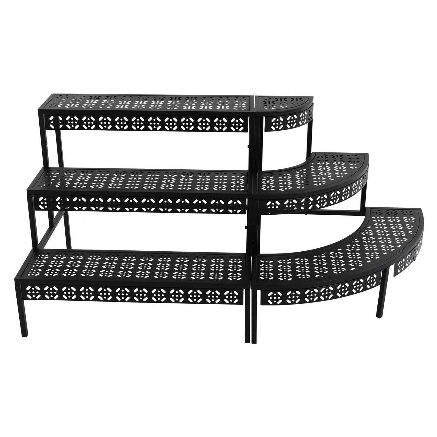 AYLYOTOY 3-Tier Metal Plant Stand, Quarter Round Plant Corner Shelf, Tiered Ladder Flower Pot Display Holder Storage Organizer Rack for Patio, Balcony, Garden, Home, Indoor Outdoor Use