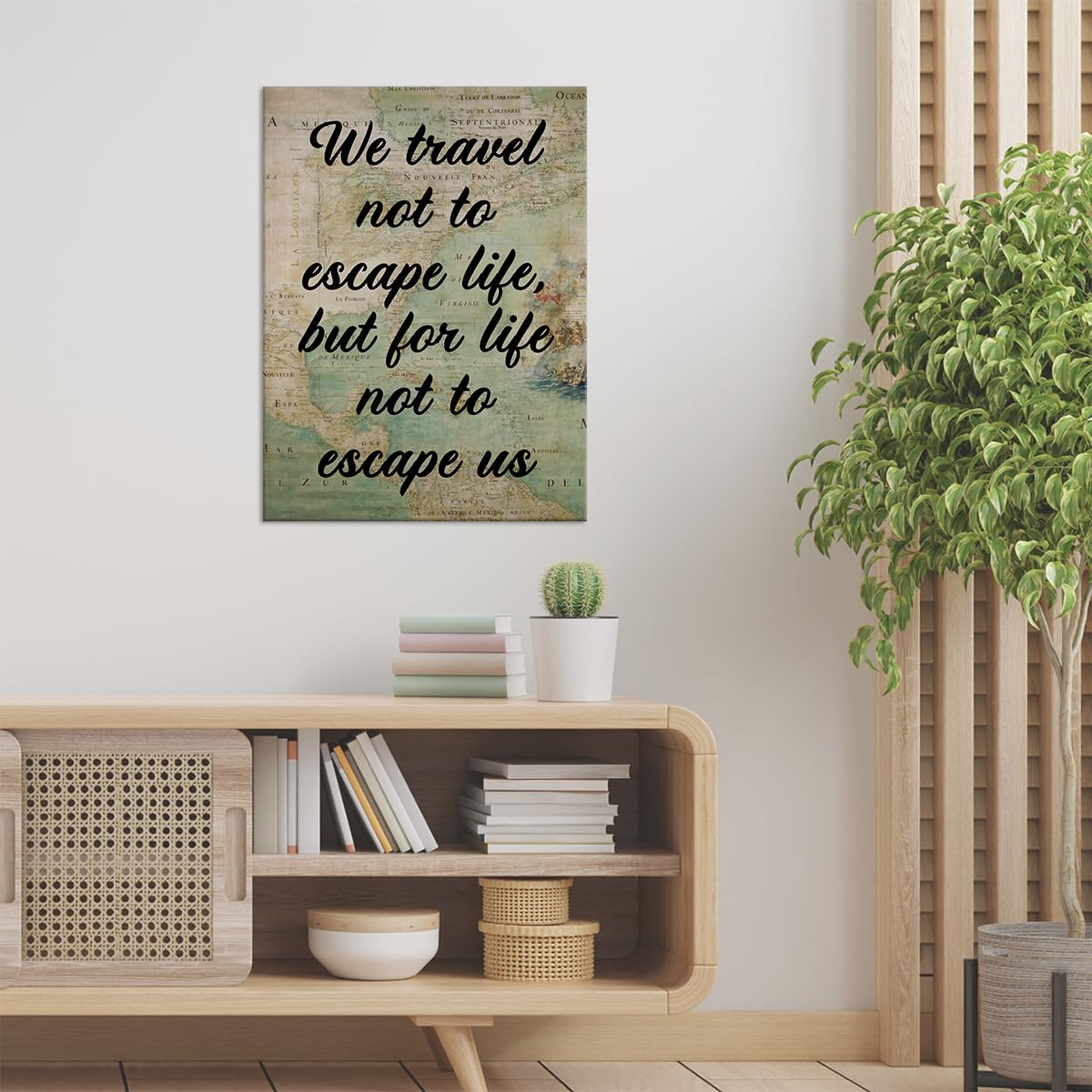 Inspirational Wall Art Decor Motivational Travel Quote Poster Framed Painting Print Retro We Travel Not to Escape Life Canvas Artwork for Home Office Decor 12 X 15 Inch