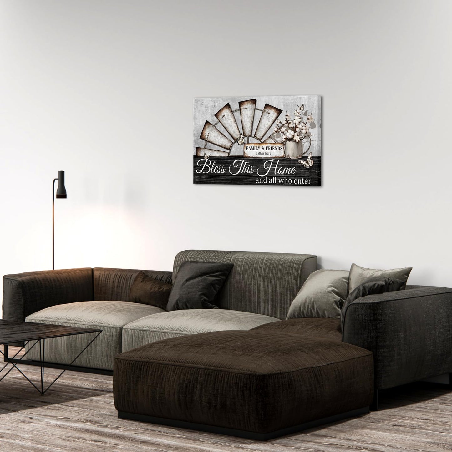 Visual Art Decor Farmhouse Windmill Wall Decor Bless This Home Sign Rustic Farm Style Room Decor Framed 16x24inch Kitchen Bedroom Living Room Decor (Black)