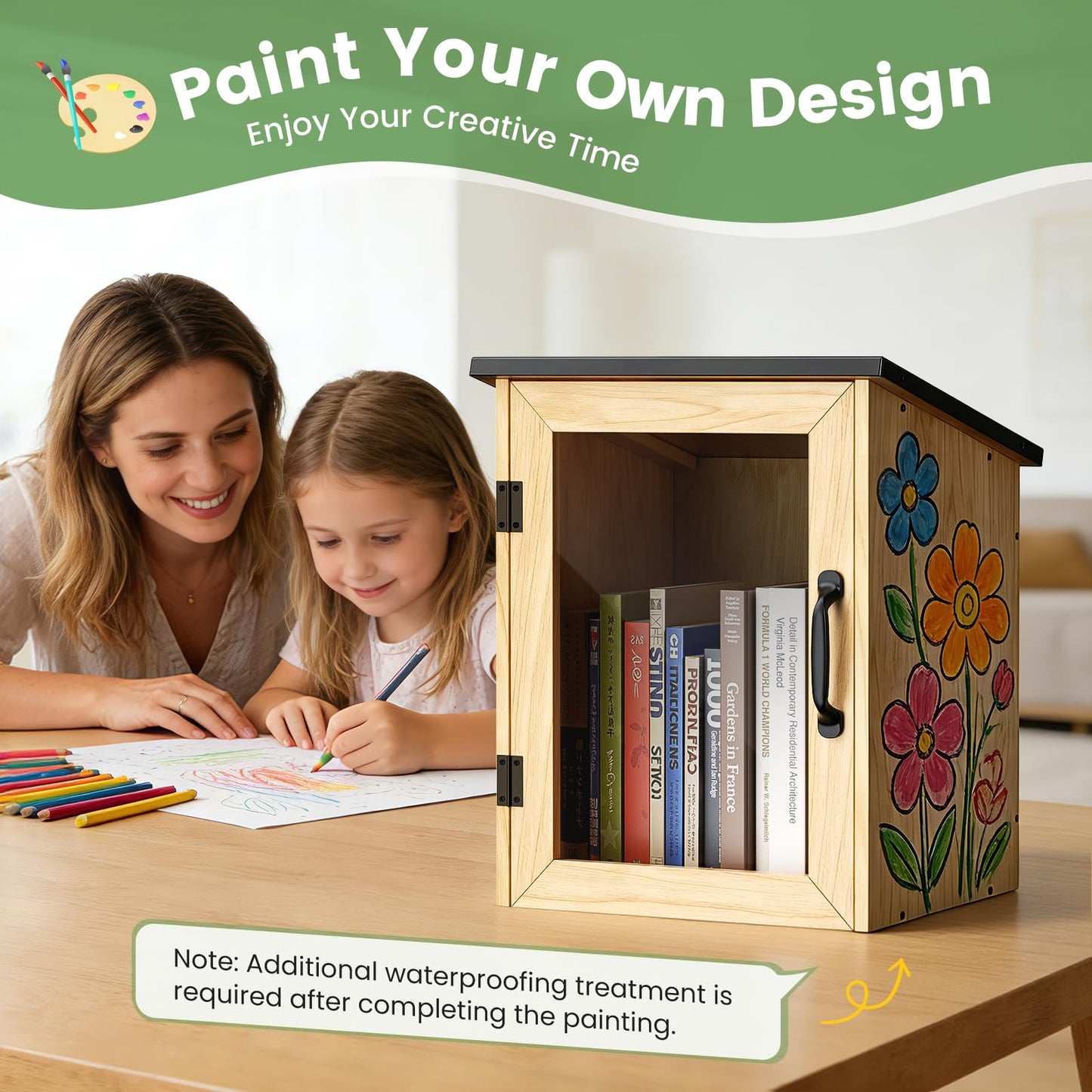 Outdoor Library Book Box Storage, Waterproof Solid Wood Cabinet for DIY, Community & School Sharing – Weatherproof Neighborhood Book Exchange for Literature, Magazines & Newspapers(13"W x 12"D x 17"H)