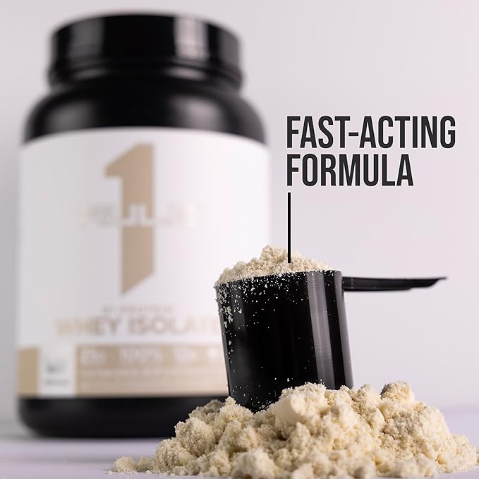 Rule 1 Naturally Flavored R1 Protein Whey Isolate - Clean Formula with 25g Protein & 6g BCAA Exclusively Isolated & Hydrolyzed Sources for Workout Recovery (1.7 Pounds*, Dark Chocolate)