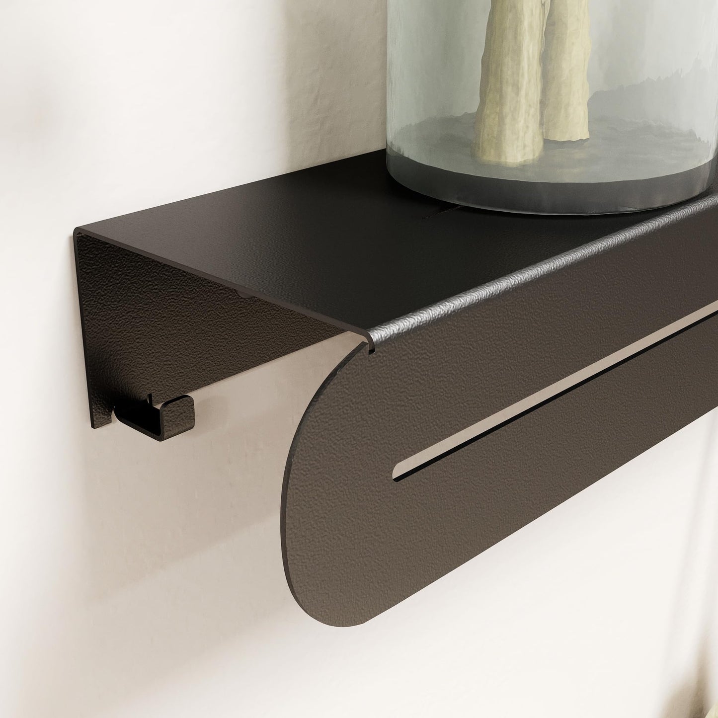Hidden Coat Rack Wall Mount with Floating Shelf and Metal Hooks for Hanging Clothes or Towels, Modern Heavy Duty Black Decorative Wall Hanger for Entryway, Bathroom, Kitchen