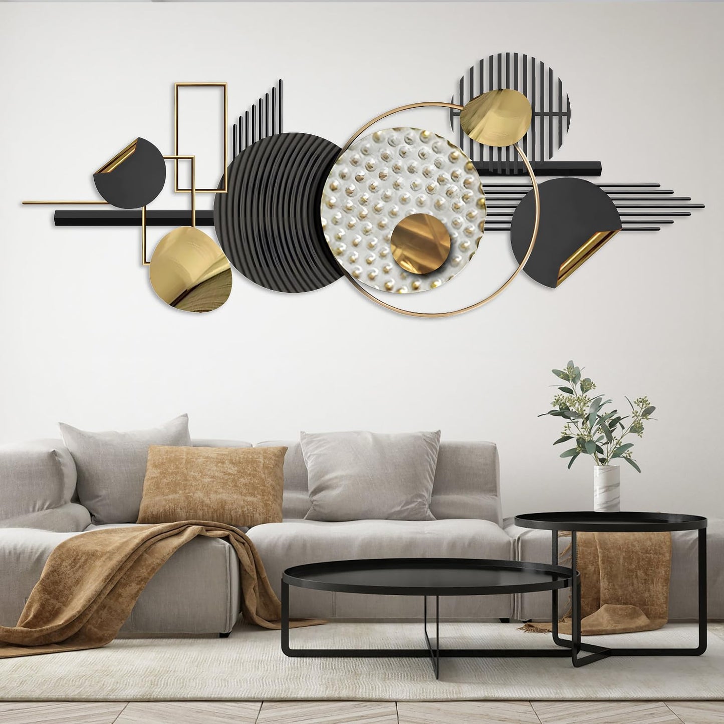 Lucky Monet Large Wall Decor for Living Room, Modern Metal Wall Art, 3D Textured Geometric Wall Sculpture 59"x24" Wall Hanging Decoration for Dinning Room Bedroom Entryway