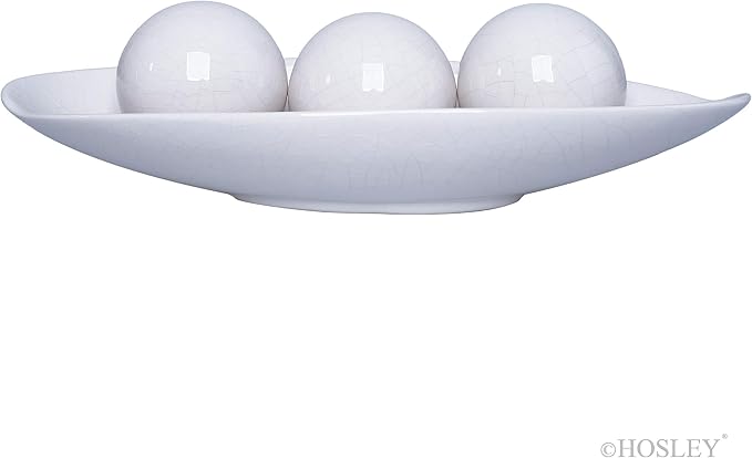 Hosley Decorative Bowl and Orb Set. Ideal GIFT for Weddings Special Occasions and for Decorative Centerpiece in Your Living Dining Room O3 (Crackle Ivory)