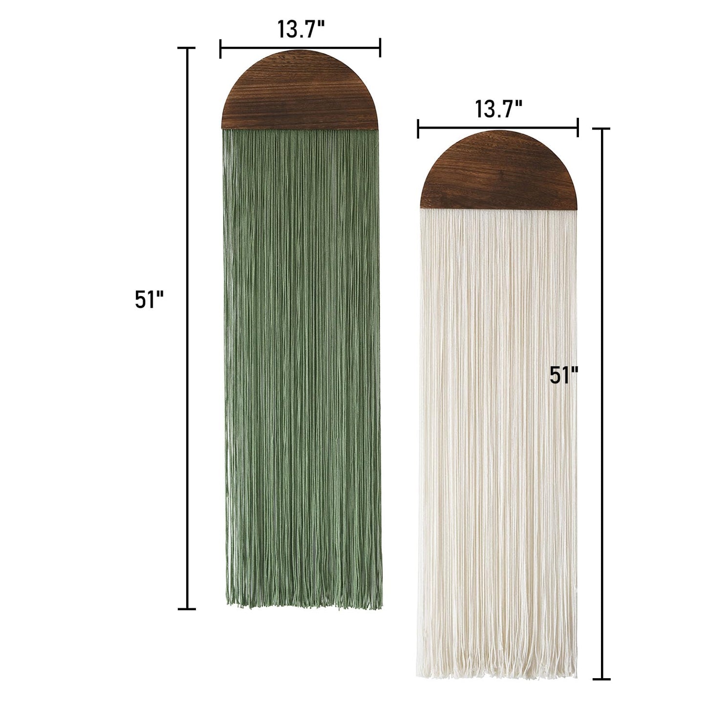 Flber 2 Pcs Macrame Wall Hanging Boho Decor Wall Tapestry Handmade Round Tassel 13.7" W x 51" L For Living Room Bedroom Headboard Decor