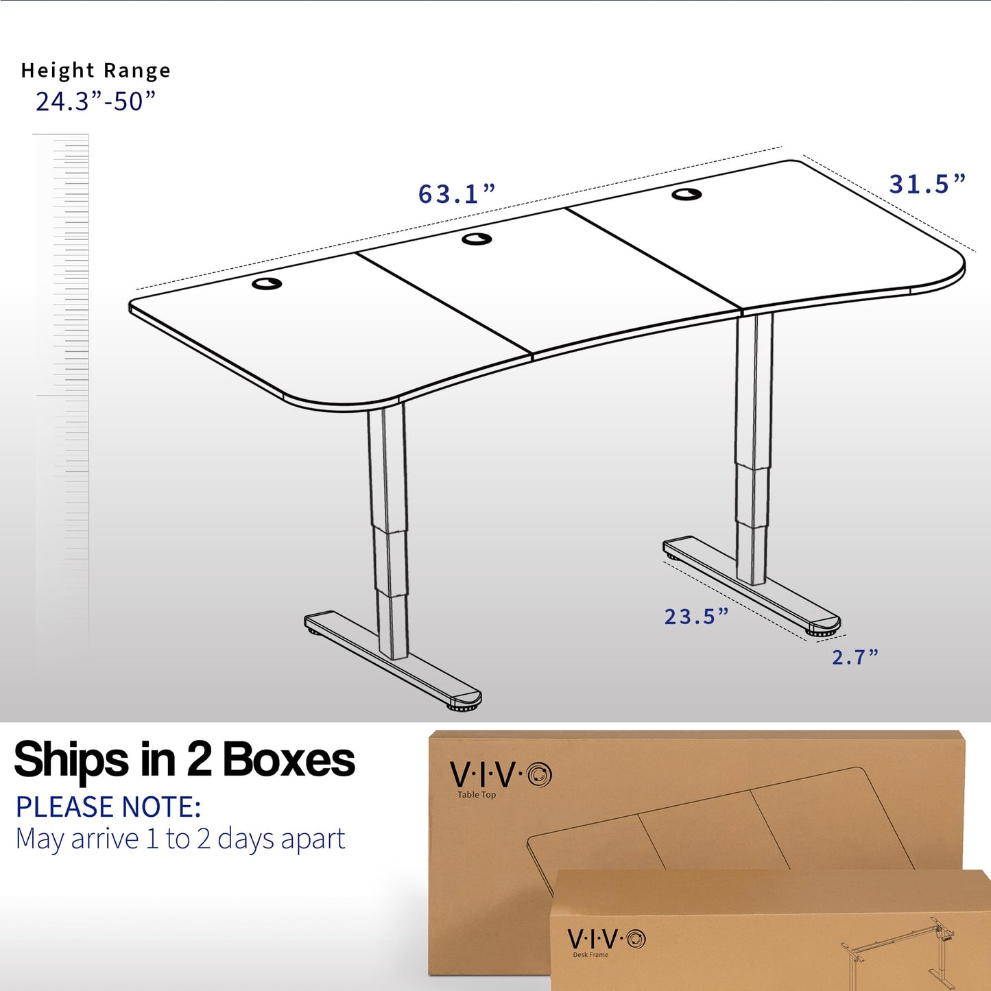 VIVO Electric 63 x 32 in Dual Motor Standing Desk, Memory Height Adjustment, 2B Series, Light Wood Top White Frame, DESK-KIT-2W1C