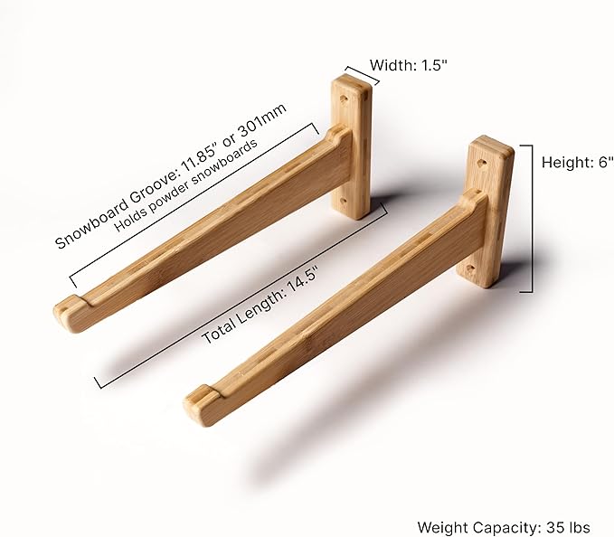 Bamboo Snowboard Wall Mount ??Horizontal Snowboard Rack for Display or Storage ??Durable Wall Hanger for Snowboards ??Holds