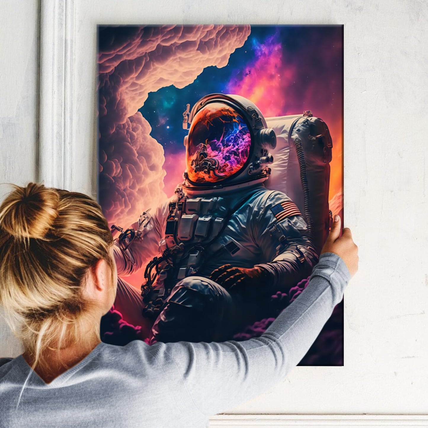Framed Astronaut Wall Art Space Pop Culture Graffiti Street Art Painting Pictures Wall Decor Canvas Prints Modern Gifts For Man Artwork Space Boys Room Home Decor For Bedroom Living Room Office