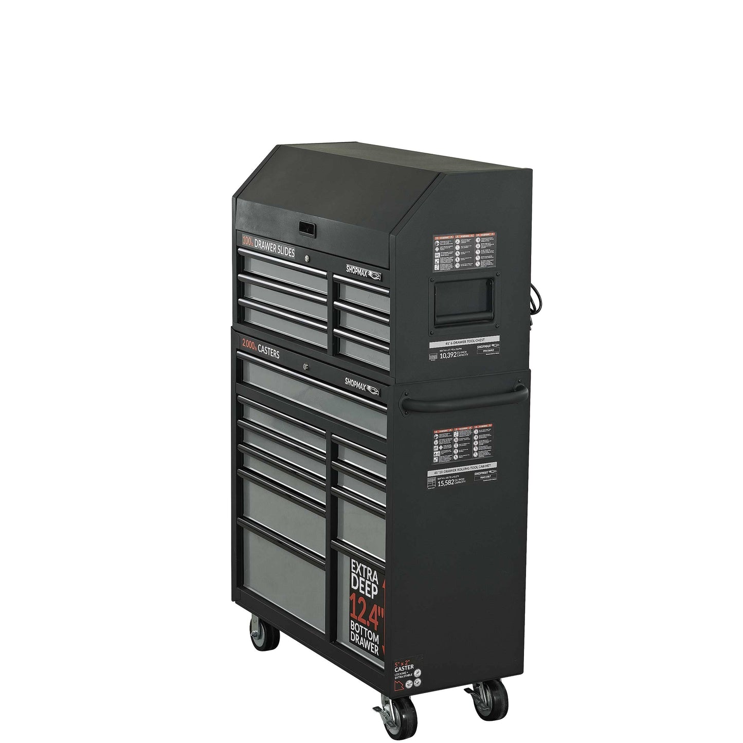 SHOPMAX 41″ 16-Drawer Tool Chest and Rolling Cabinet Combo, Black, (94106R2-10S7)