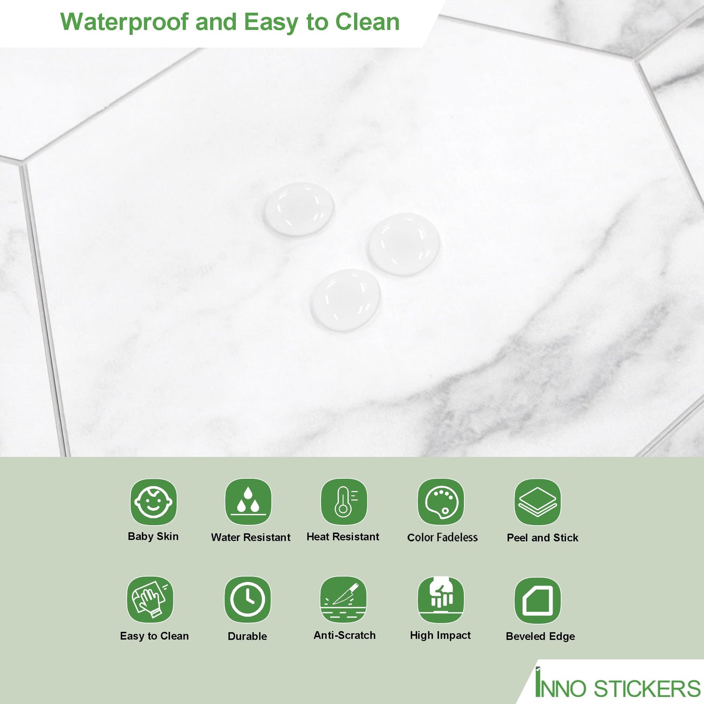 INNO STICKERS 45-Sheet Hexagon Peel and Stick Backsplash, 6" x 7" White Calacatta Marble Looks Self Adhesive Wall Tile, Stone Composite Stick on Decorative Mosaic Tile for Kitchen Bathroom Fireplace