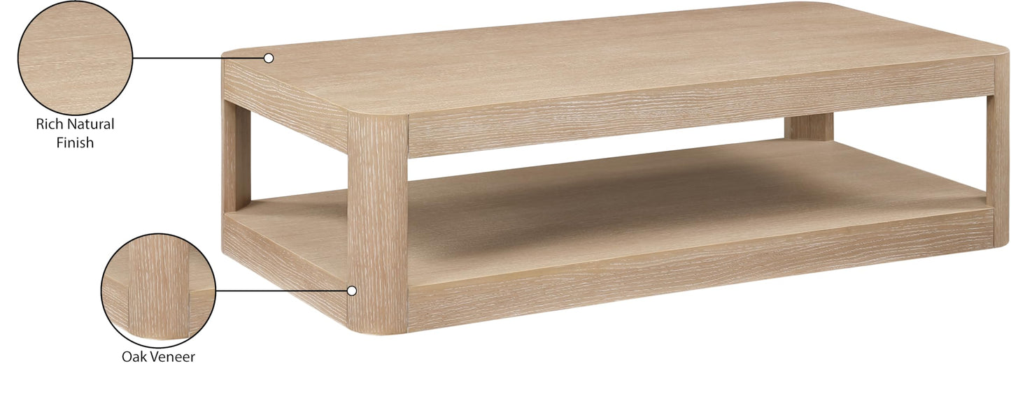 Meridian Furniture 99068Oak-CT Reeves Collection Art Deco Coffee Table with Rich Natural Finish, Oak Veneer, Mix of Solid Wood and MDF, 54" W x 28" D x 15" H, Natural