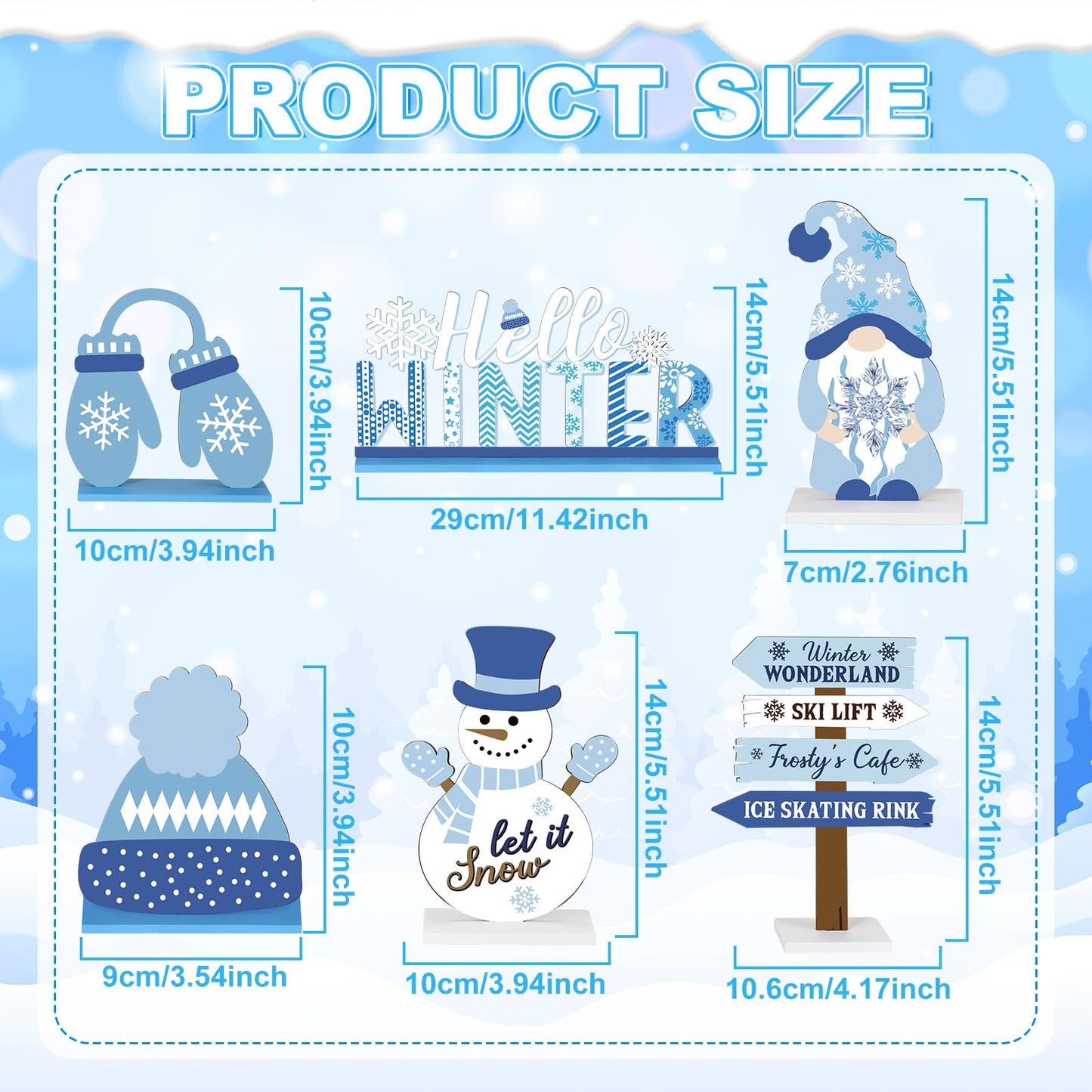 Barydat 6 Pcs Winter Wooden Table Decorations Snowman Snowflake Wooden Centerpieces for Party Black White Blue Tabletop Block Signs Winter Tiered Tray Decor for Home Office Kitchen(Snowman)