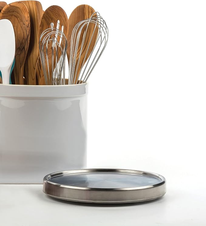 RSVP International Endurance Tool Crock Turntable Lazy Susan, Stainless Steel, 8.25" | Organize Spices & Small Bottles | Spins Easy | Handy in Cabinets or on Counters