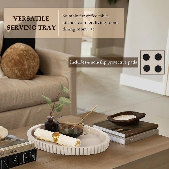 Oval Tray for Coffee Table Decor, 13" Concrete Coffee Table Tray, Table Centerpieces Decorative Trays for Home Decor, Modern Decorative Trays, Centerpiece Trays, Gray