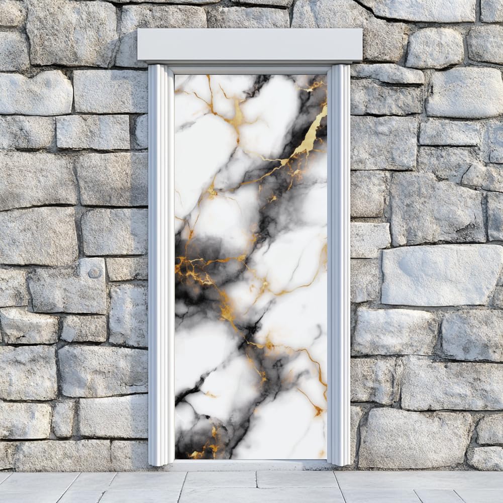 arricraft 2 Pcs Self-Adhesive Door Stickers, 31.5"x78.7" Marble Texture Pattern Door Murals Stickers PVC Removable Wallpaper Decoration for Bedrooms Living Room