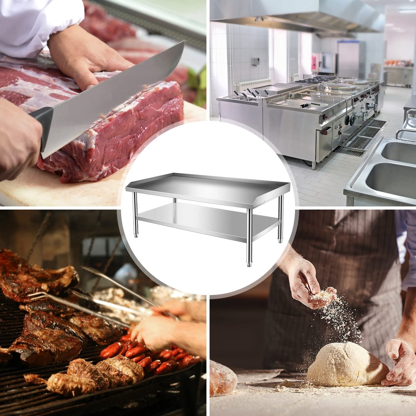 Stainless Steel Equipment Stand with Undershelf, NSF Commercial Prep & Work Table with Rear and Side Risers, Heavy Duty Grill for Kitchen, Bar, Restaurant, Home and Hotel,60x30x24"