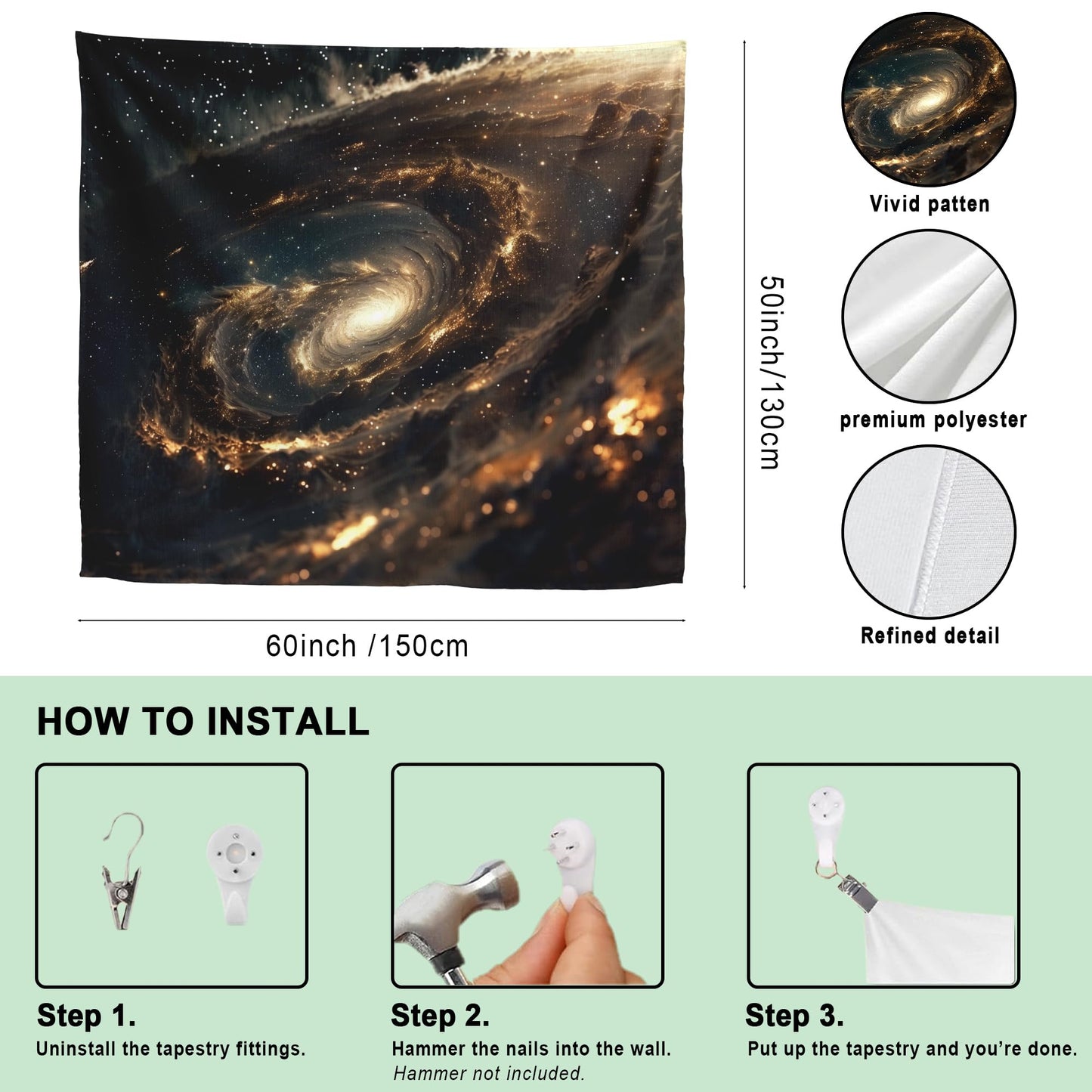 Xolytar Golden Galaxy Tapestry for Ceiling – Cinematic Black Hole & Nebula Space Wall Art, Warm Tone Universe Starry Sky Wall Hanging for Bedroom, Sci-Fi Decor (60x50)