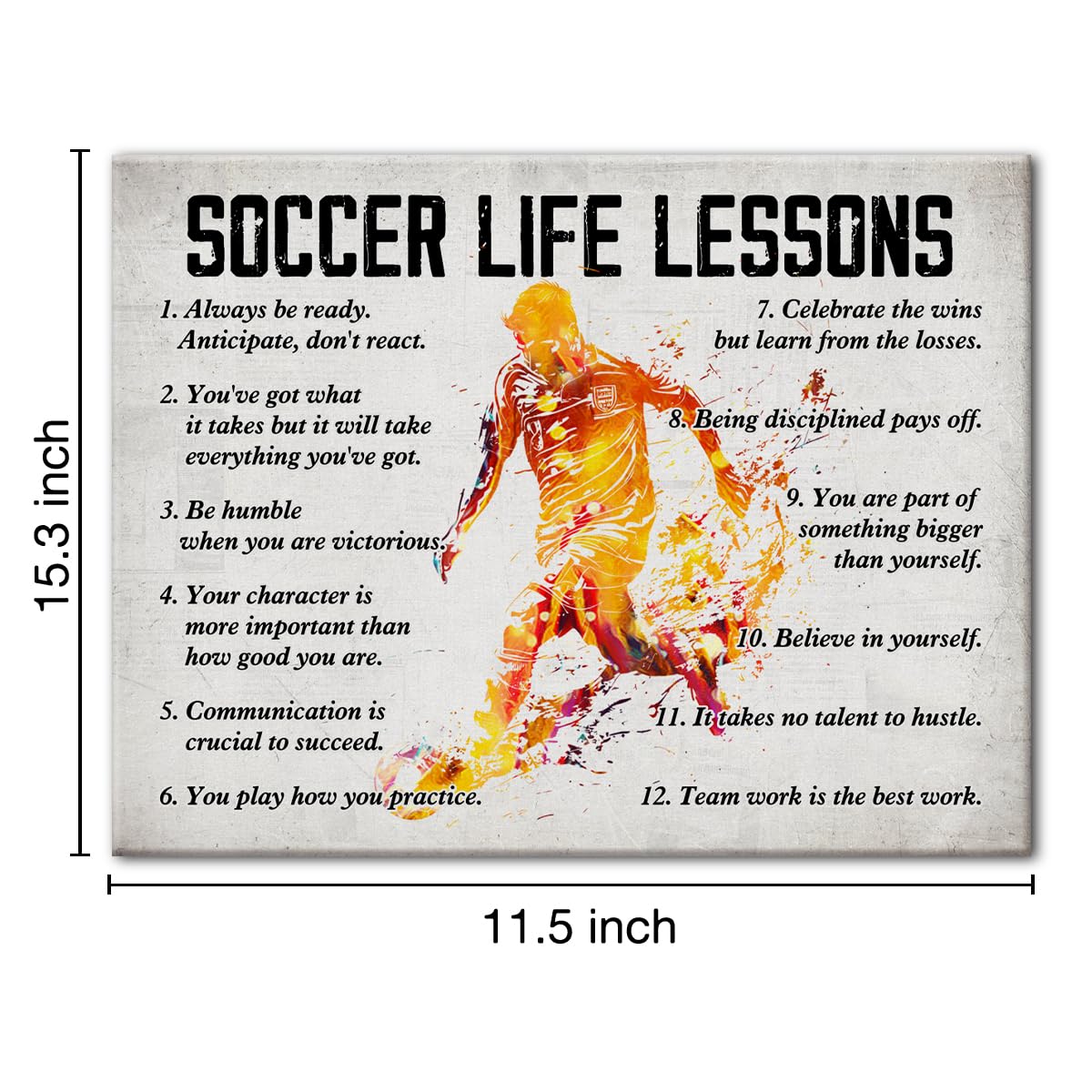 Hijie Soccer Poster Canvas Wall Art Home Decor, Soccer Life Lessons Inspirational Canvas Print Painting Ready to Hang, Soccer Gifts for Men - Easel & Hanging Hook 12x15 Inch