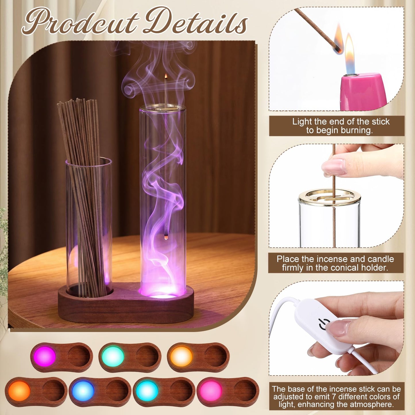 Gandeer Glass Glowing Incense Holder, Incense Sticks Burner Holder with Storage, Hang Upside Down Incenses Holders for Sticks with Glass Ash Catcher for Meditation Yoga Spa Room Decor(Classic)