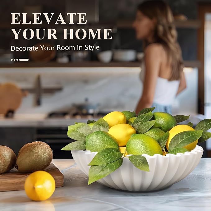 YMXYJM Large Decorative Bowl, Modern Handicraft Bowls for Home Decor, Decorative Fruit Bowl for Kitchen Counter, Ruffle Bowl Decor, Stylish Key Bowl for Entry Table, White