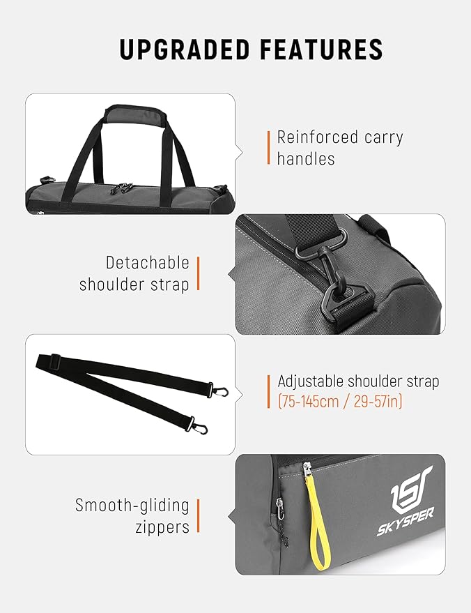 SKYSPER 30L Gym Duffel - Sports Bag Small with Wet Pocket for Sport, Travel, Fitness & Workout Men Women(Gray)