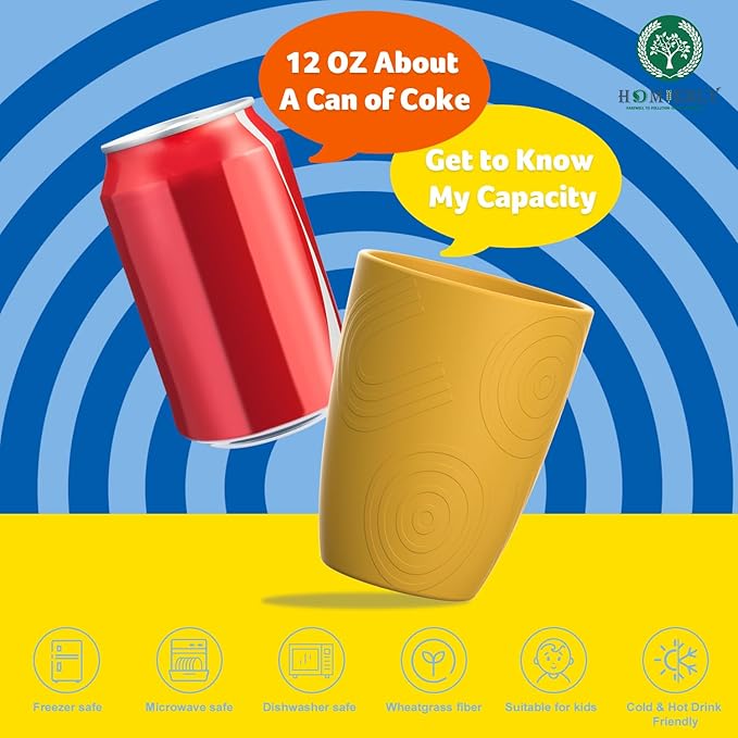 Homienly Wheat Straw Cups Set 8 PCS, 12 OZ Reusable Plastic Cups Alternative, Unbreakable Drinking Glasses for Kitchen, Party, Gatherings, Dishwasher & Microwave Safe Cup Set for Water, Juice(Yellow)