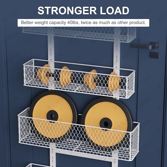 6-Tier Over The Door Pantry Organizer,Hanging Spice Rack,Grid Basket,White | Height Adjustable,Large Capacity,Grid Base for Stable Stoage,For Pantry Door,Laundry Room,Bathroom,Kitchen,D5.3xW15.7xH60.9in