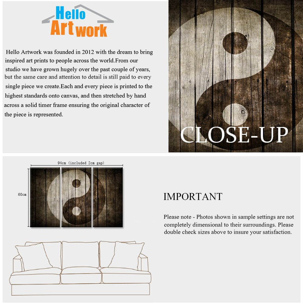 iHAPPYWALL Vintage Yin Yang Wall Art Brown Symbol Rustic Wood Painting Chinese Religion Picture for Home Living Room Ready to Hang