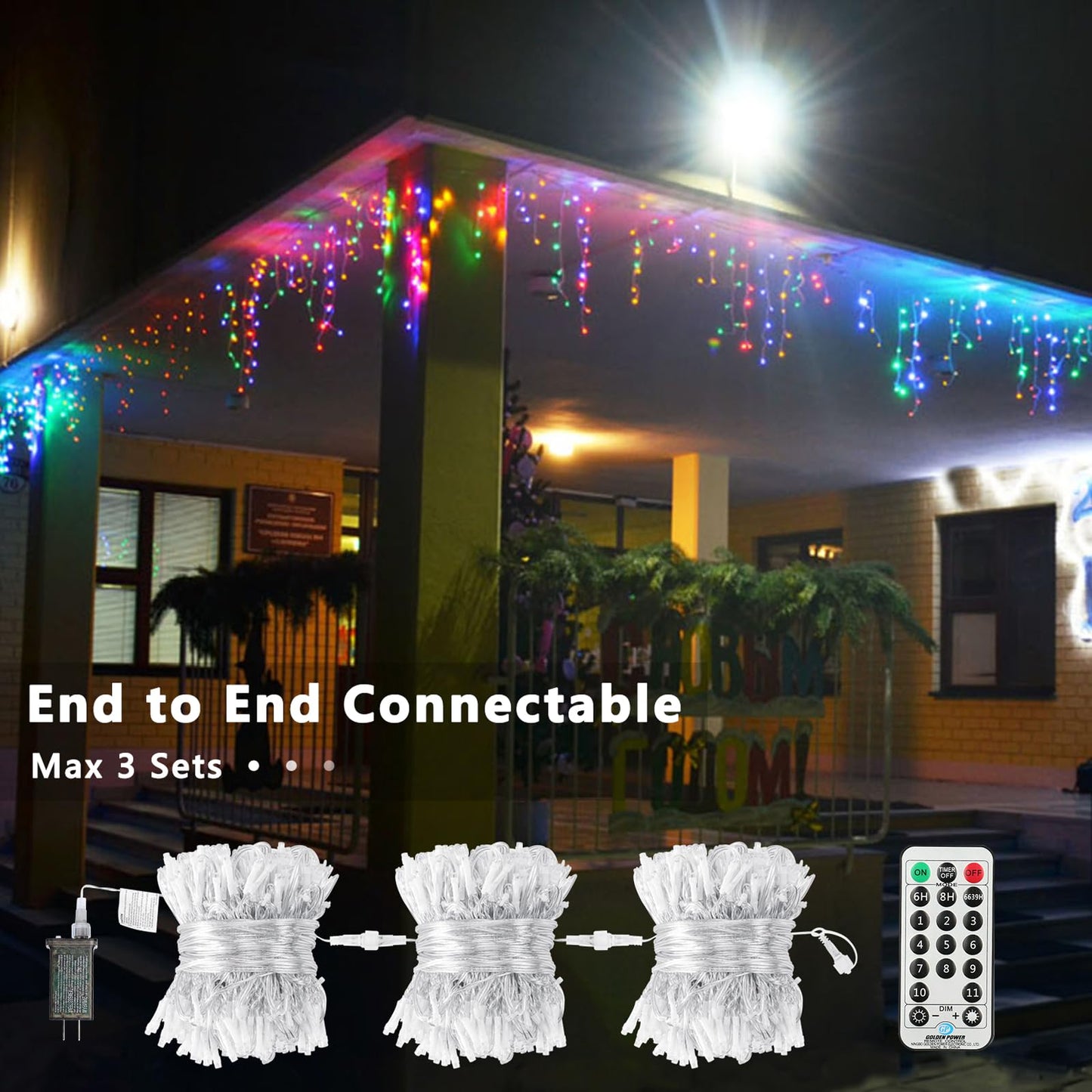 Brizled Color Changing Icicle Lights, 29ft 360 LED Christmas Icicle Lights with Remote, 11 Modes Cool White & Multicolor Xmas Lights for Xmas Wedding Home