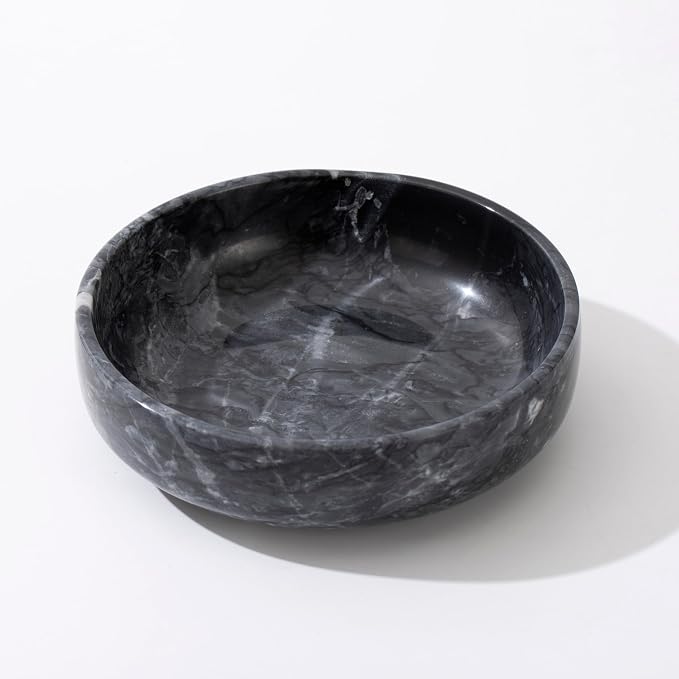6.7" Large Decorative Bowl, Natural Marble Decorative Bowls for Home Decor, Key Bowl, Candy Bowl, Smudge Bowl, Coffee Tables Centerpiece (Natural Black)