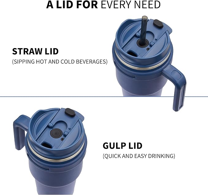 20 oz Insulated Coffee Mug Tumbler with Handle, Stainless Steel Travel Mug Tumbler with Lid and Straw,Double Wall Vacuum Leak Proof Ice Coffee Thermal Cup, Navy/Rose Gold