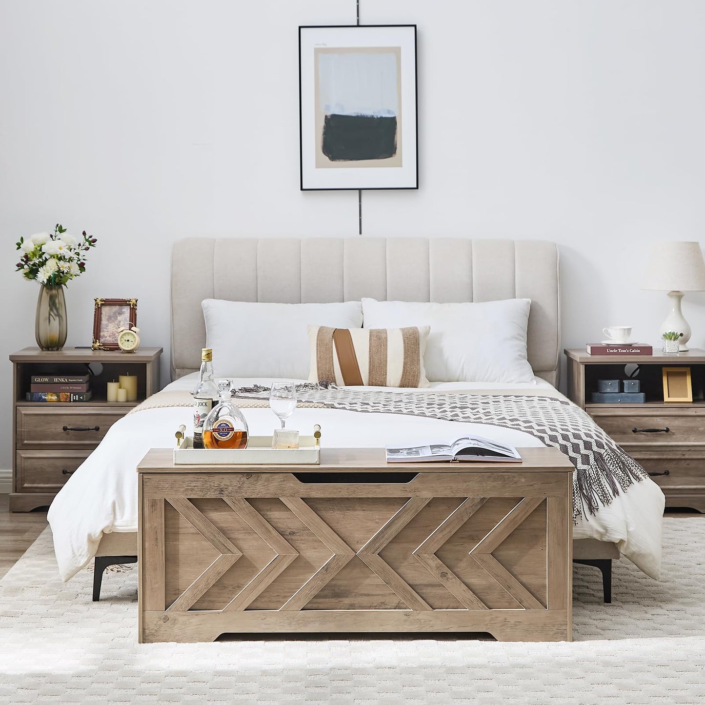 XDliv 47.2” Storage Bench,Extra Large Wooden Storage Chest with 2 Safety Hinges,entryway Bench,Blanket Storage,Shoe Storage Bench for Entryway,Bedroom,Living Room,Easy Assembly.-Greige