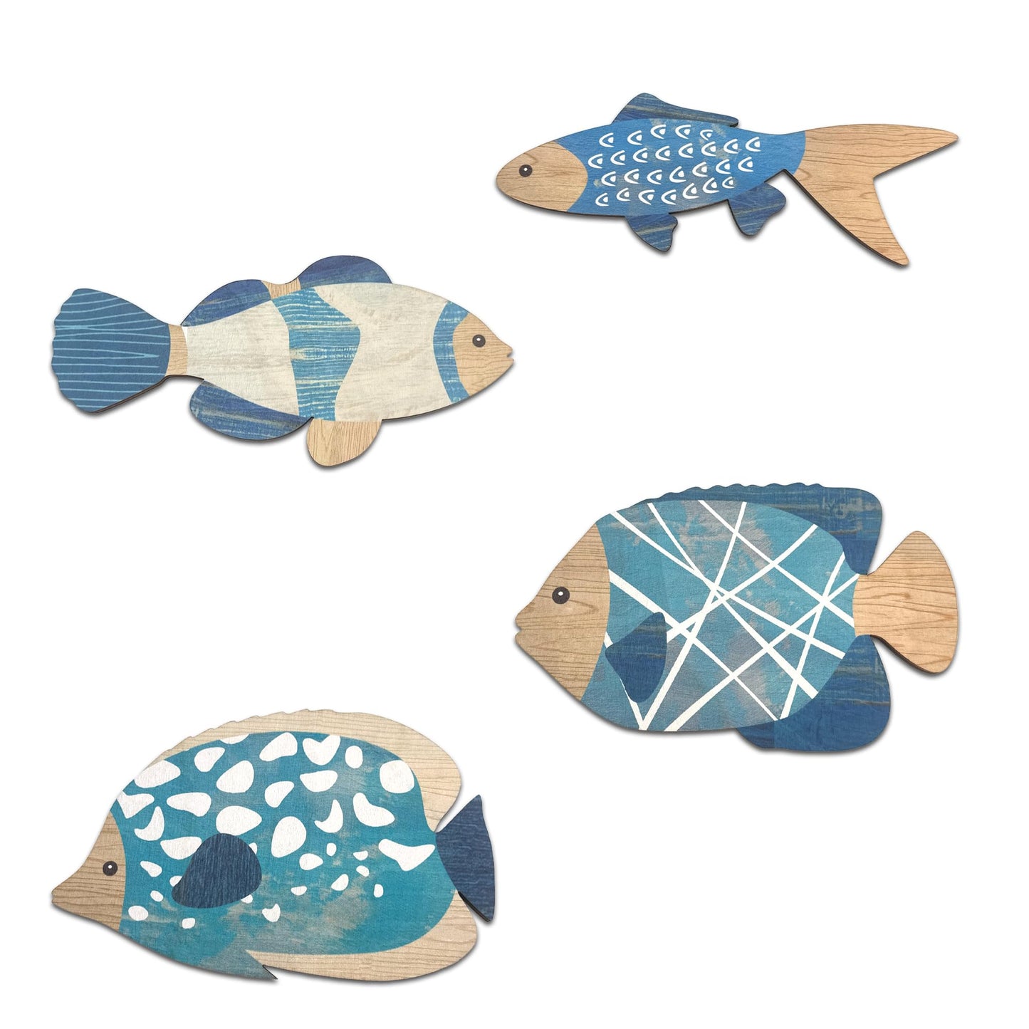 Vumyhuby 4 Pcs Coastal Wall Art Wooden Fish - Handcrafted Natural Driftwood Fish Wall Decor, Rustic Nautical Ocean Fish Sculpture for Living Room, Beach House, Lake House, Bathroom & Entryway