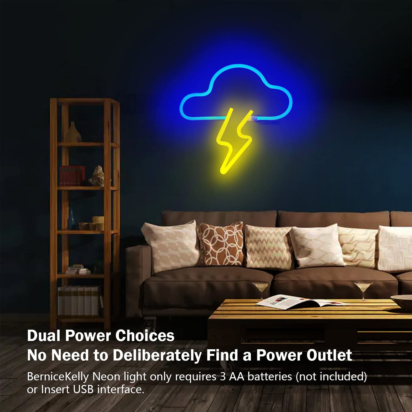 Neon Sign LED Cloud Lightning Neon Signs for Wall Decor Hanging Neon Light Battery or USB Powered Light Up Neon Lights for Bedroom Aesthetic Kids Room Living Room Bar Party Christmas Wedding Yellow