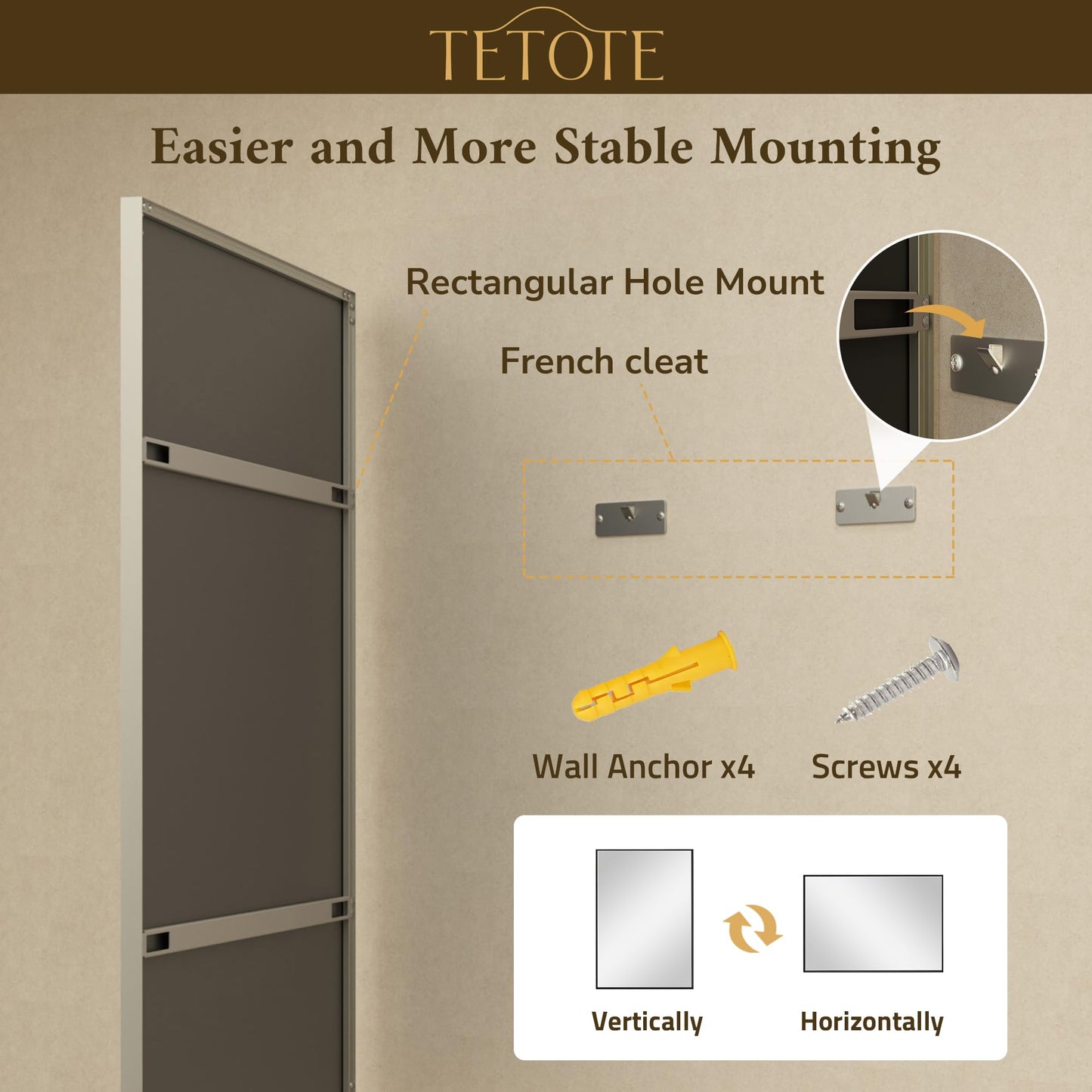 TETOTE Brushed Nickel Vanity Mirror for Bathroom 60" x 36" Beveled Frame Rectangle Bathroom Mirror for Over Sink Brushed Nickel, Tempered Glass, Stronger Frame, Modern Farmhouse Bedroom, Entryway