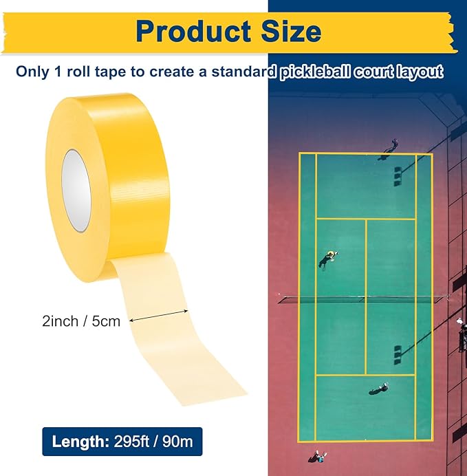 Pickleball Court Tape, Outdoor Pickleball Lines, No Residue Court Marking Kit for Temporary/Gym/Tennis/Driveway/Badminton/Backyard/Sport