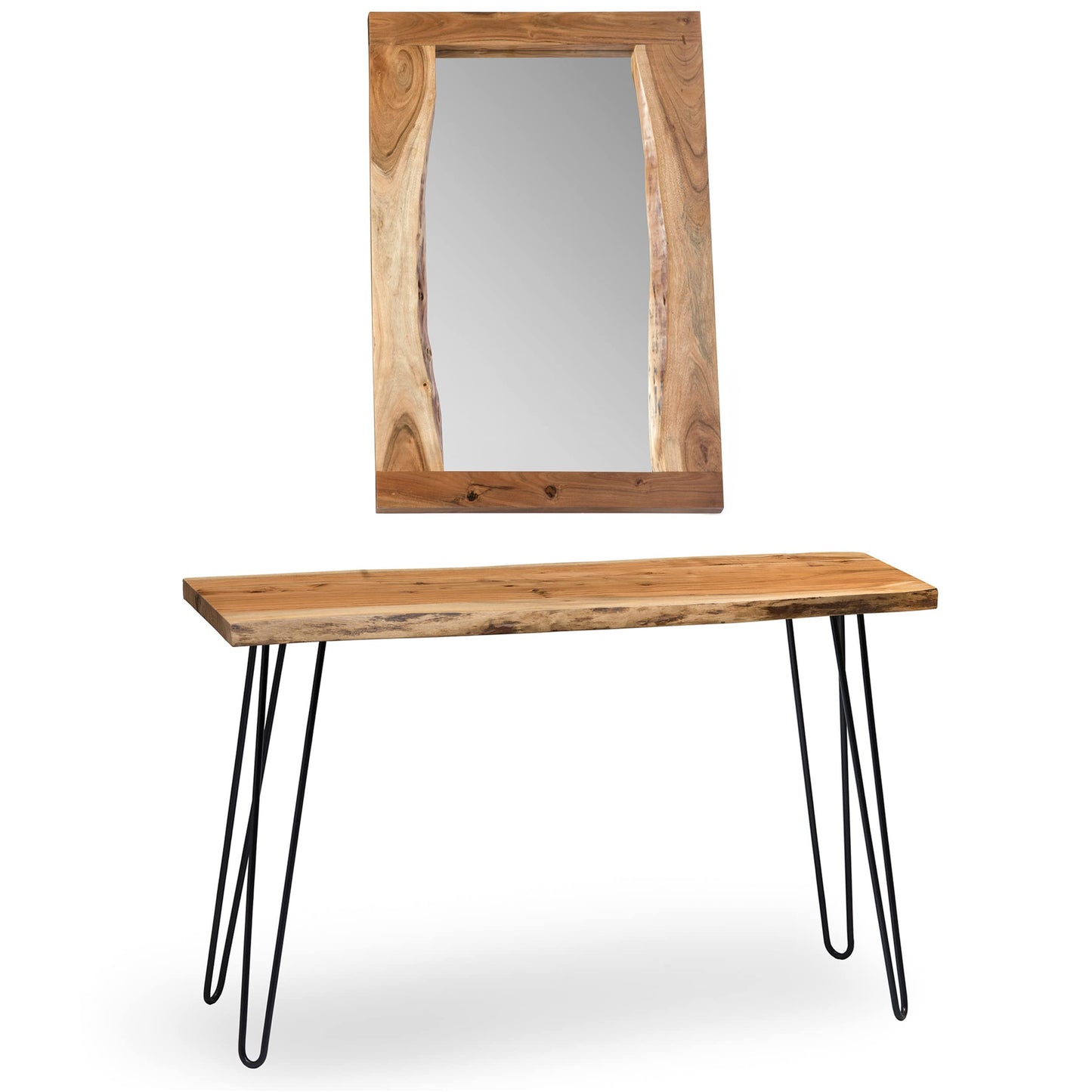 Alaterre Furniture Hairpin Natural Media Console & 36" Mirror Set Live Edge