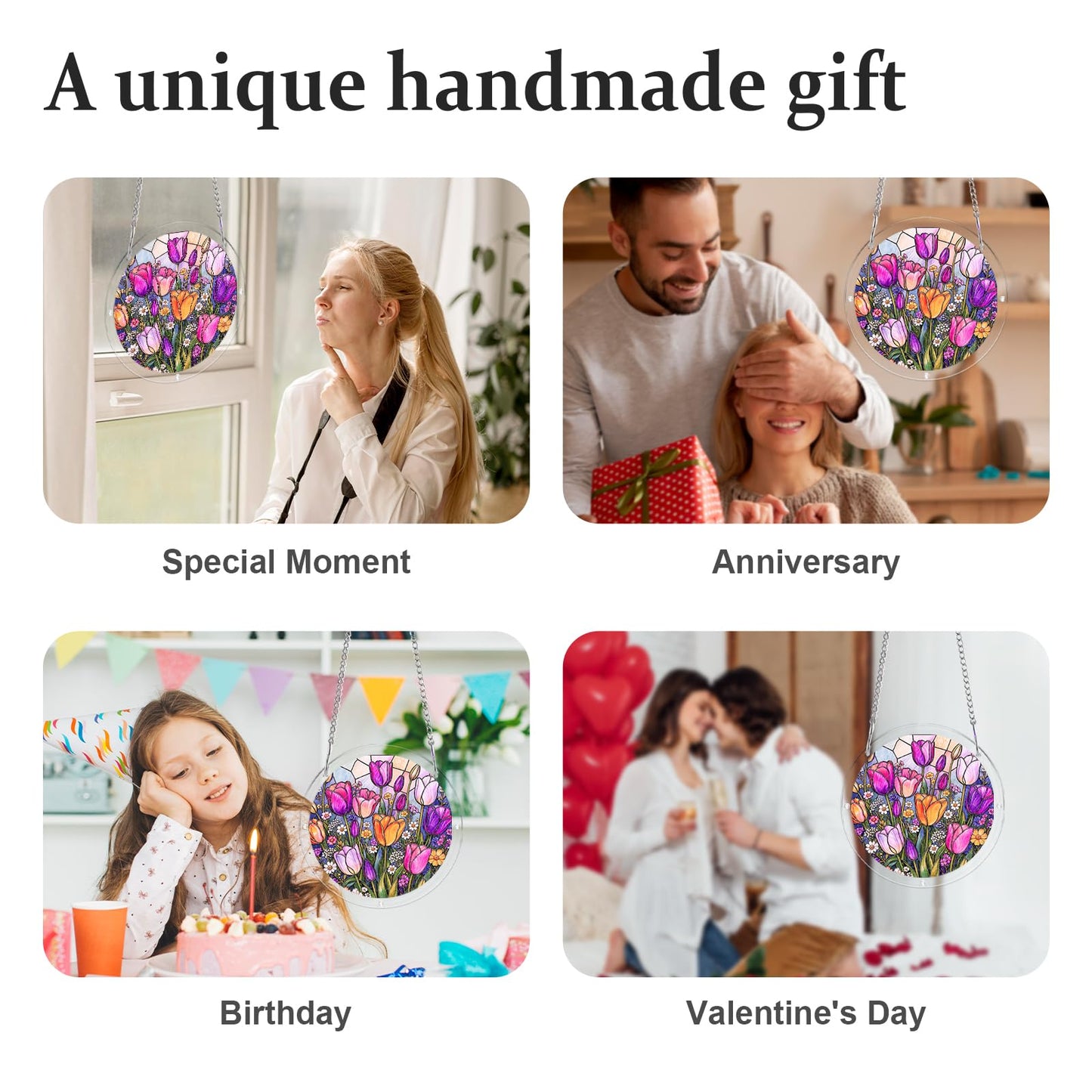 AOSERI Acrylic Puzzle Suncatcher Window Hanging, Tulip Garden Sun Catchers DIY Crafts Puzzle for Adults Home Garden Decor Gifts for Women, Men, Wife, Mom-8.9 in