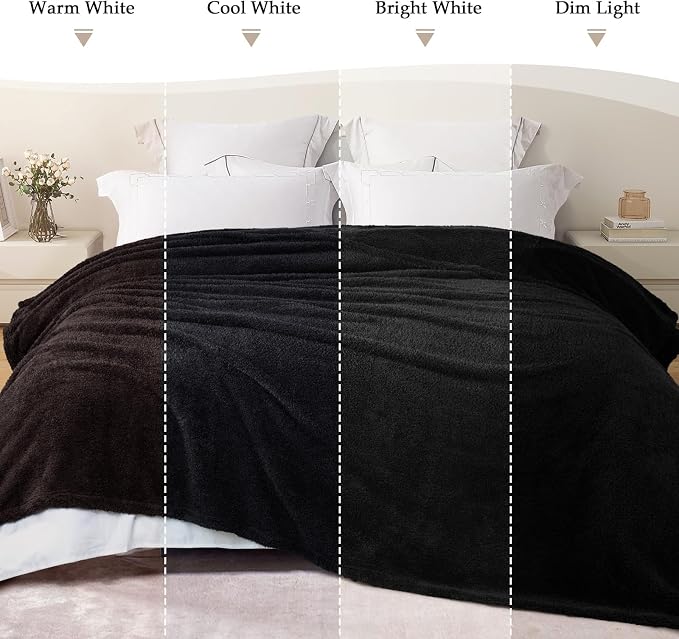 Exclusivo Mezcla Fleece Bed Blankets Queen Size, Ultra Soft, Lightweight and Fuzzy Black Blanket for Women, Home Decor, 90x90 Inches