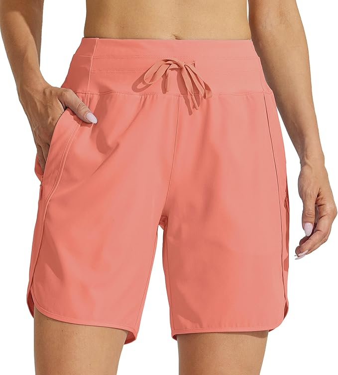 Willit Women's 7" Athletic Running Shorts Long Workout Hiking Shorts Quick Dry High Waisted Active Zipper Pocket(Large)