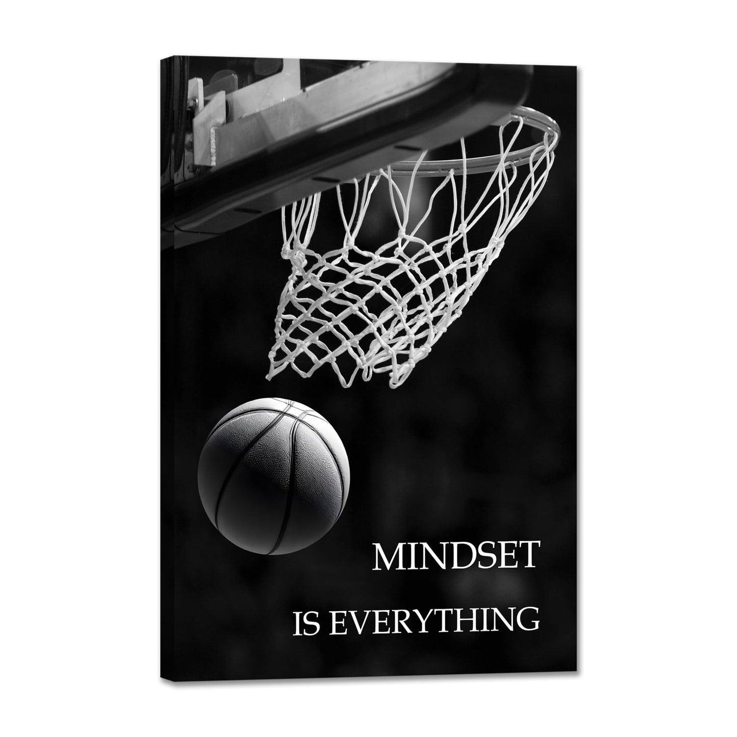 SKASNFAI Mindset is Everything Canvas Wall Art Basketball Poster Room Decor Inspirational Motivational Quotes Print Picture Framed for Boys Room Sports Themed Office Decor (12L x 16W)