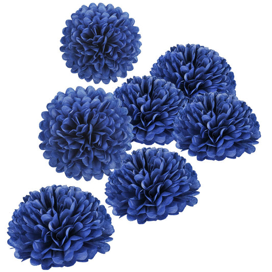 10" Navy Blue Tissue Pom Poms DIY Tissue Paper Flowers for Birthday Wedding Baby Shower Tea Party Dessert Table Decoration, Pack of 18