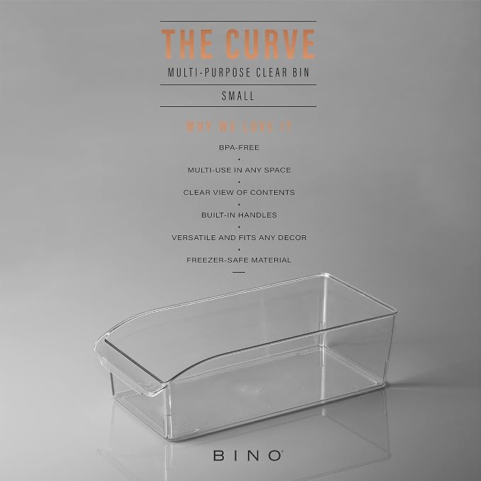 BINO | Plastic Storage Bins, Small | THE CURVE COLLECTION | Multi-Use Organizer Bins | Storage Containers Kitchen, Pantry and Home Organization | Fridge Organizers | Pantry Organization and Storage