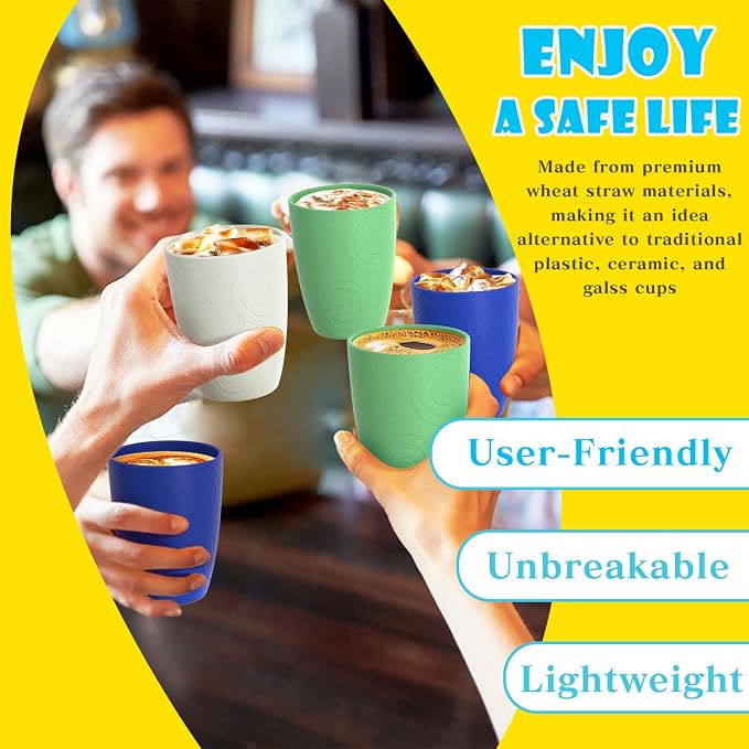 Homienly Drinking Glasses & Everyday Kids Tumblers Wheat Straw Cups 4-Pack Set | Textured Reusable Plastic Cups Essential Kitchen Cups | Dishwasher Safe for Party, Home, Camping (12 oz, Island Color)